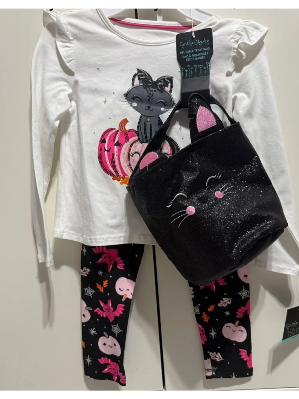 Cynthia Rowley 4 NWT Halloween Pumpkin cat sequin 3pc set pants bag Trick Treat